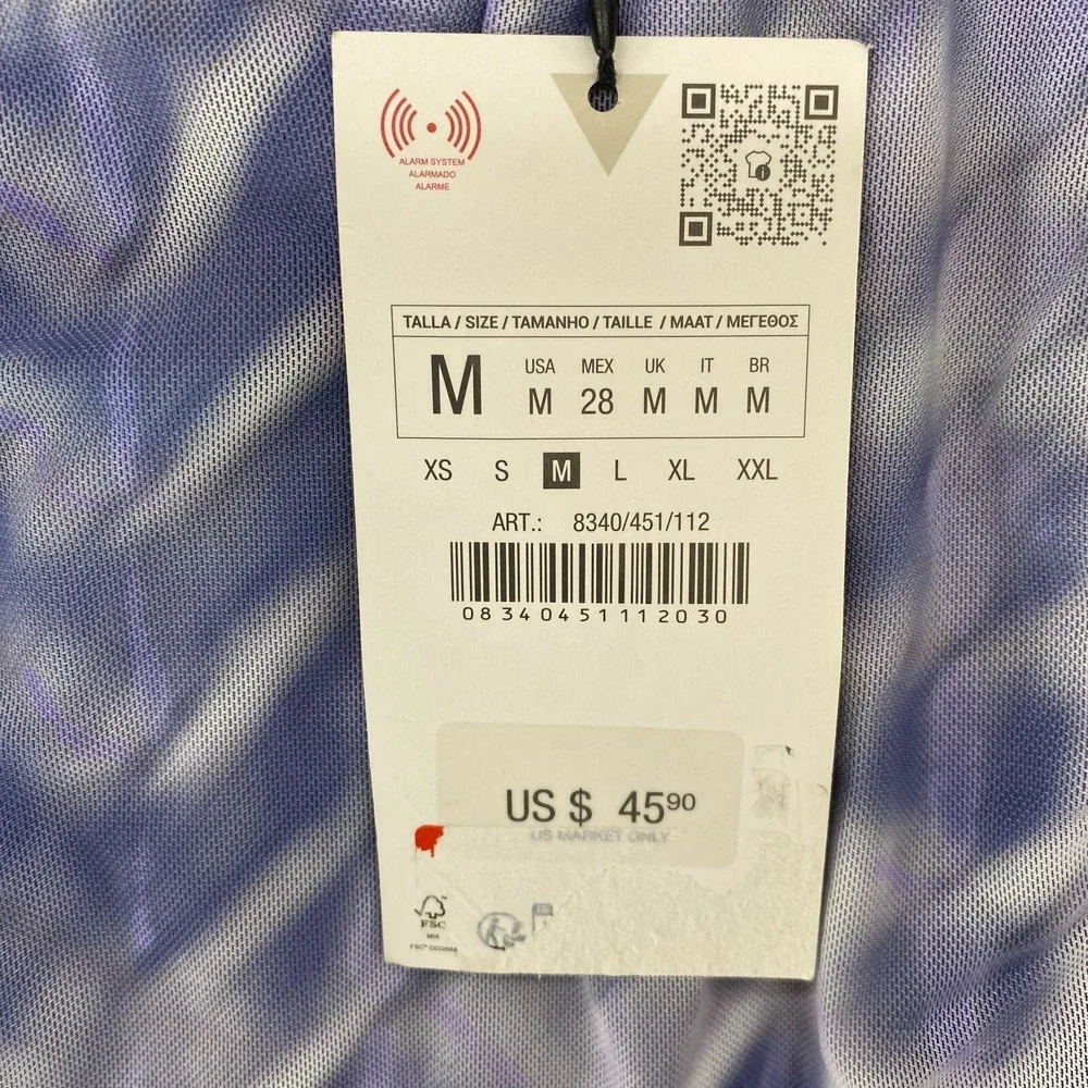 Zara Mesh Dress Womens Medium Cut Out Open Back Ruched Tie Dye Lavender - Picture 7 of 13